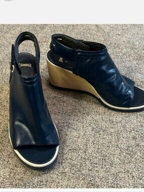 Camper Women's Leather Navy Open-Toe Wedge Sandals